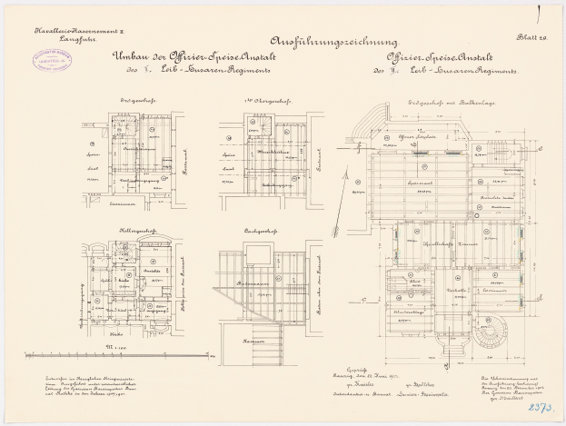 Ein detaillierter Grundrissplan des ehemaligen Bundeskanzleramts mit umfassenden Layout-Informationen und Text.