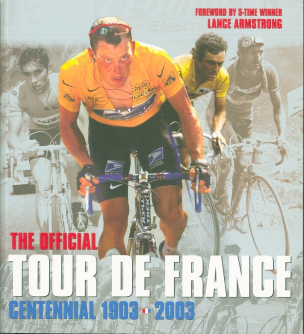 Offizielles Tour-de-France-Jubiläumsplakat (1903–2003) mit Radfahrern in einer Gruppenfahrt und Text.