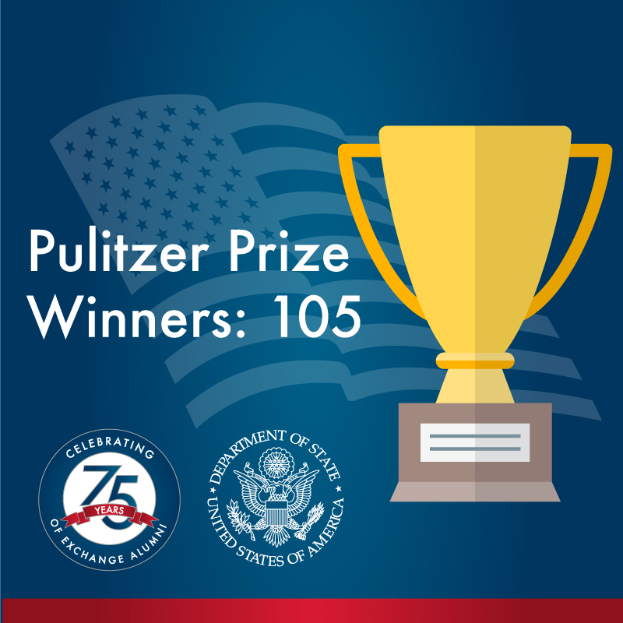 Ein Plakat mit einer zentralen Tasse, umgeben von Text und Logos, mit der Aufschrift "Pulitzer-Preis-Gewinner 105".