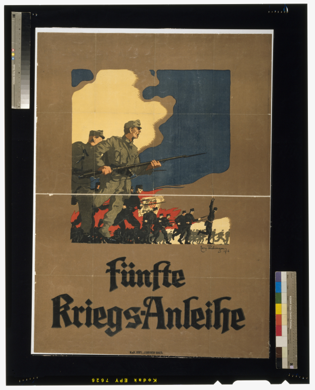 Ein gerahmtes deutsches Propagandaplakat, das eine Gruppe von uniformierten Soldaten mit Waffen zeigt, mit entschlossener Miene, die deutsche Armee fördert.