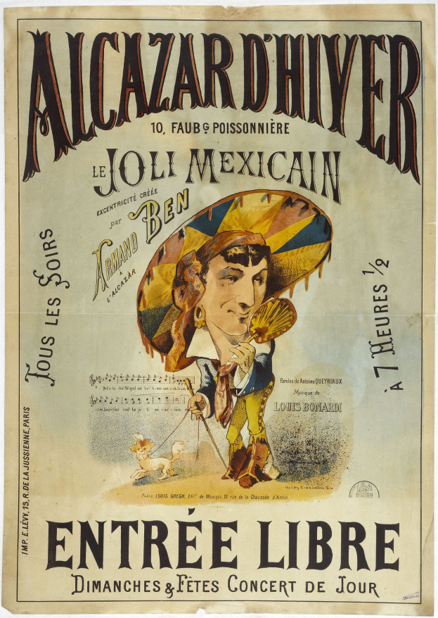 Plakat, das ein mexikanisches Konzert mit einem Mann in einem Hut und Textbeschreibung ankündigt.