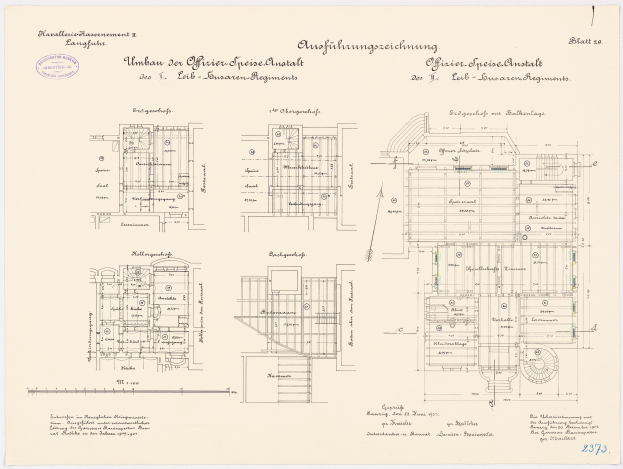 Grundriss des ehemaligen Bundeskanzleramts in der Bundesrepublik Deutschland, detaillierte Gebäudeplanung und Text.