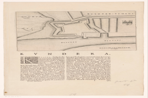 Ein detaillierter Stadtplan von Kvindera, Deutschland, auf Papier mit Straßen, Gebäuden und Sehenswürdigkeiten markiert und Text darauf geschrieben.