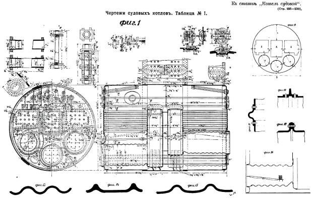 Ein detailliertes Dampflokomotiv-Diagramm mit verschiedenen Komponenten wie dem Motor und dem Getriebe, begleitet von russischem Text, der es als Patent für die Maschine beschreibt.