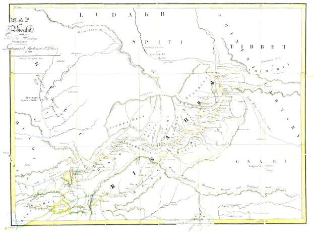 Eine 19. Jahrhundert-Karte des britischen Empire, die die Himalaya-Gebirge hervorhebt.