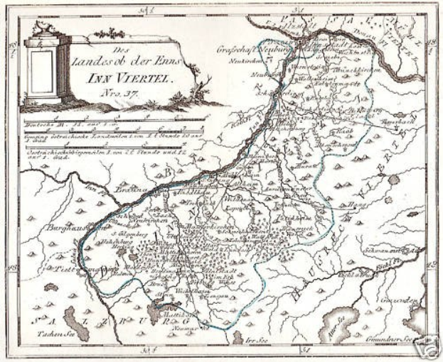 Detailierte Kartenvorlage des Rheins in Deutschland, die seinen gewundenen Verlauf durch die Region mit beschrifteten Sehenswürdigkeiten und geografischen Merkmalen zeigt, begleitet von Text und einem Bild einer Säule.