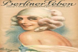 Eine Frau mit warmem Lächeln, die einen Turban trägt, auf dem Cover eines Magazins mit der Aufschrift "Berliner Leben".