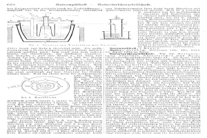 Ein detailliertes Bild einer Wasseraufbereitungsmaschine aus dem deutschen Patent 666, das Komponenten wie eine Pumpe und Ventile zeigt, mit dem Patenttext auf der Seite.