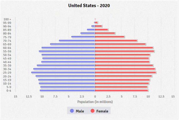 Ein Säulendiagramm, das den Prozentsatz der Menschen zeigt, die 2020 in den Vereinigten Staaten an Krebs erkrankt sind, aufgeschlüsselt nach Altersgruppen, mit zusätzlichen Informationen oben.