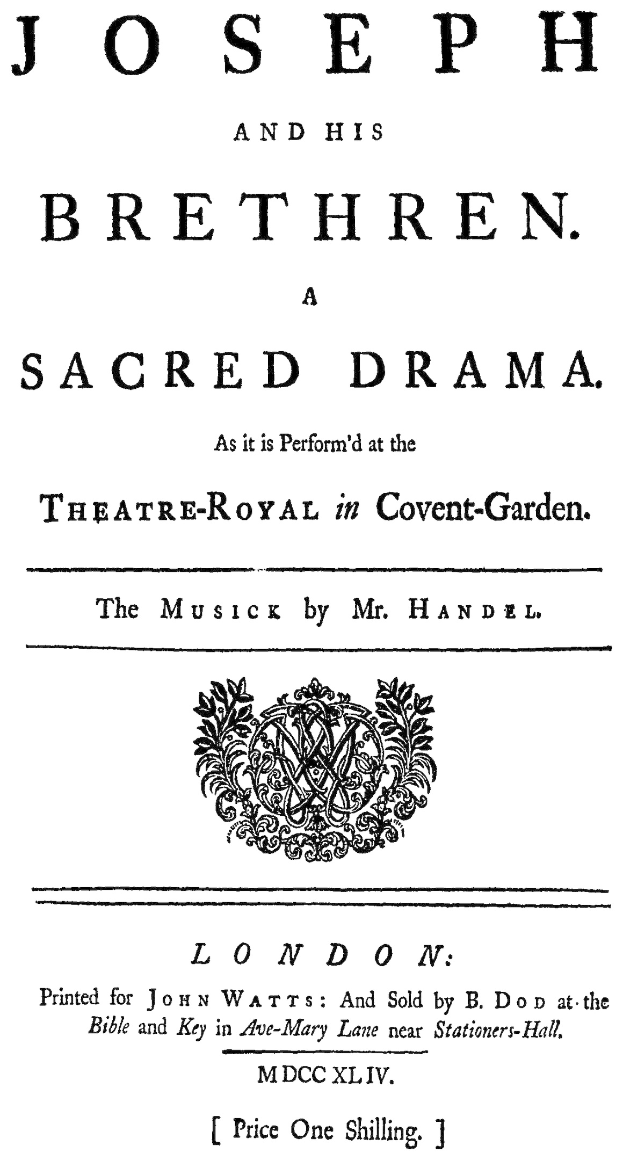 Eine Gruppe, die ein heiliges Drama auf einer Bühne mit Text und einem Logo auf dem Boden im Theatre Royal in Covent Garden aufführt.
